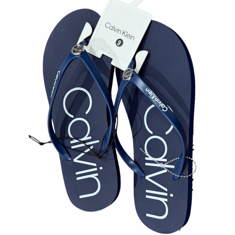 Calvin Klein Navy Flip Flops Size 9 NWT